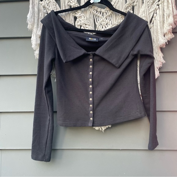 SOLD Maeve Anthropologie Ribbed Snap Up stretchy long sleeve can off the - Picture 8 of 15